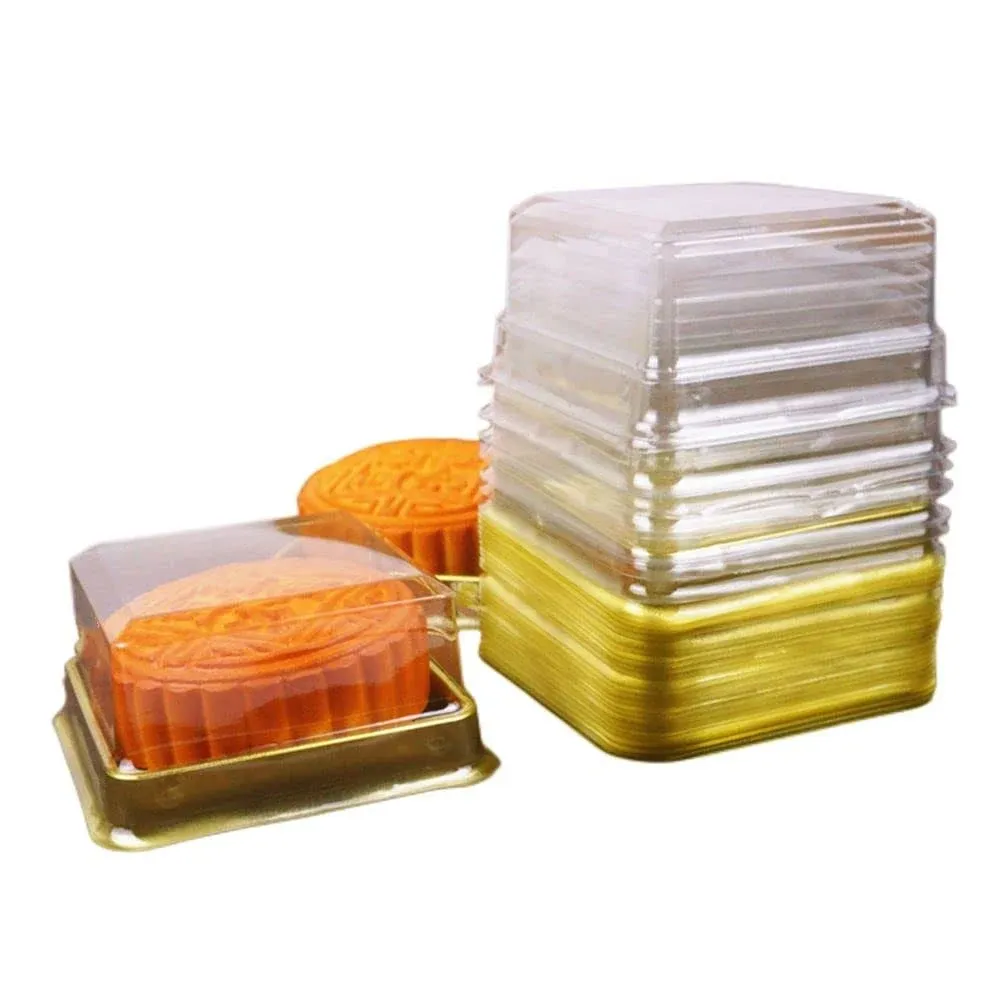 50 Pack Gold Bottom Clear Cover Plastic Mini Cake Box Muffin Box Moon Cake Box M