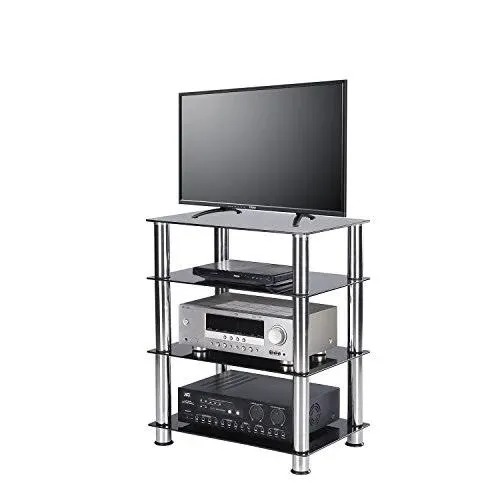 TV Stand Audio Video Tower 4-tiers Glass Shevles for TV Media Device