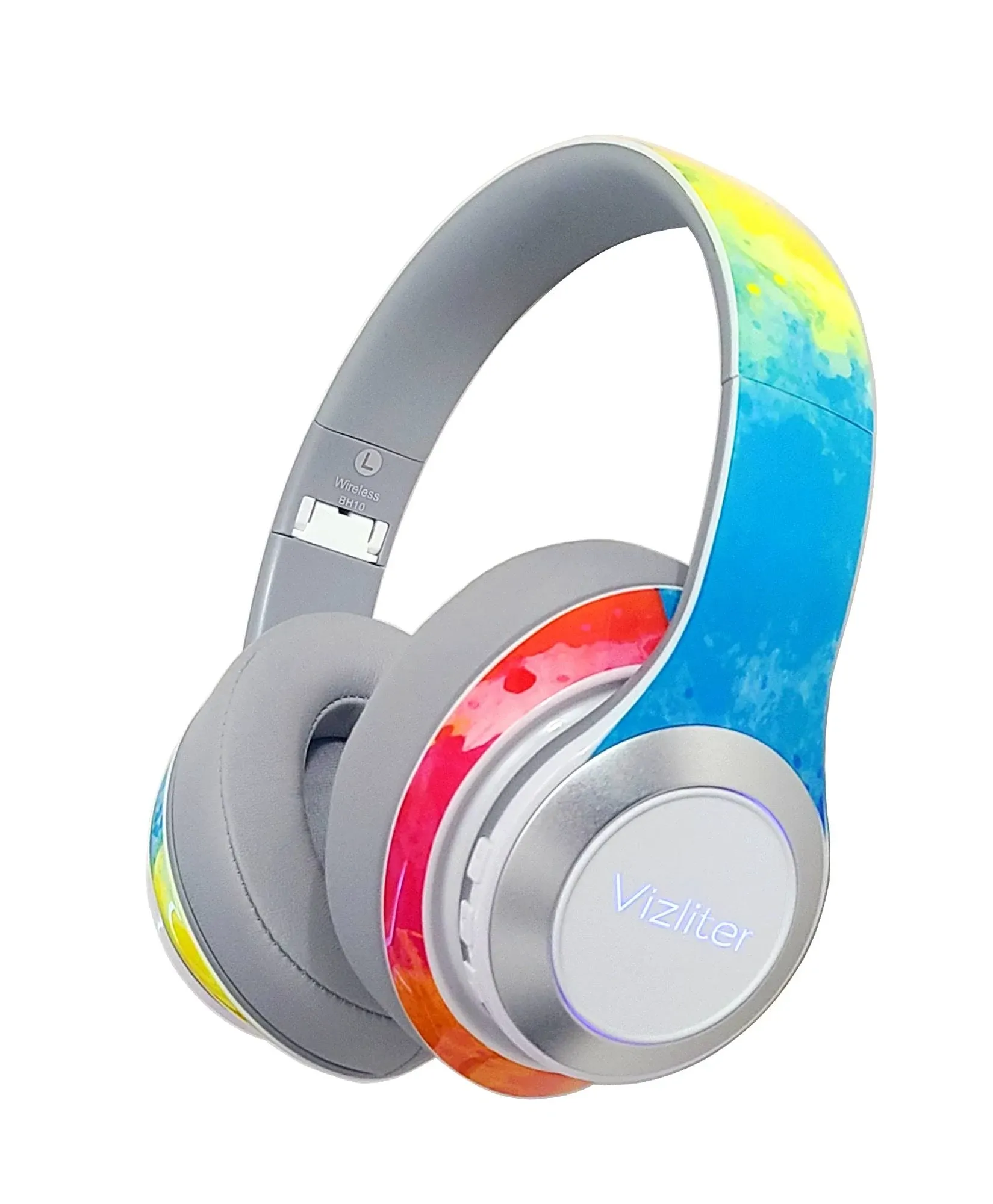 Vizliter Bluetooth Headphones TWS Deep Bass Wireless 5.0 with Built-in Mic LED Lights Noise Cancelling Prismatic