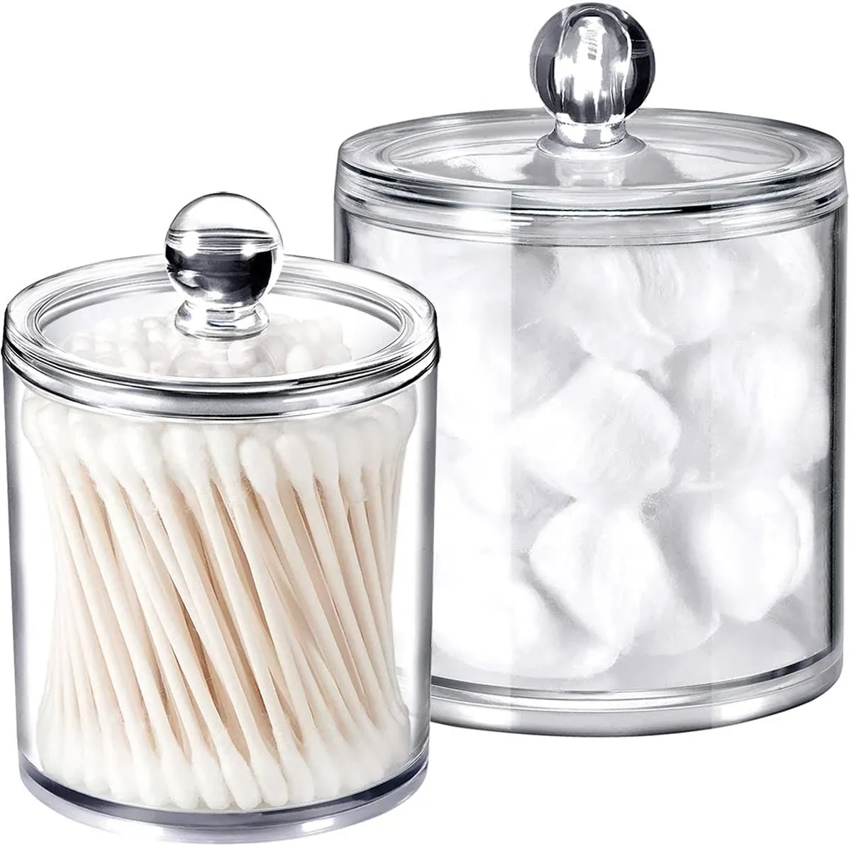 SheeChung Qtip Dispenser Holder Bathroom Vanity Organizer Apothecary Jars Canister Set for Cotton Ball,Cotton Swab,Q-Tips,Cotton Rounds,Bath Salts,Premium Quality Plastic Acrylic Clear