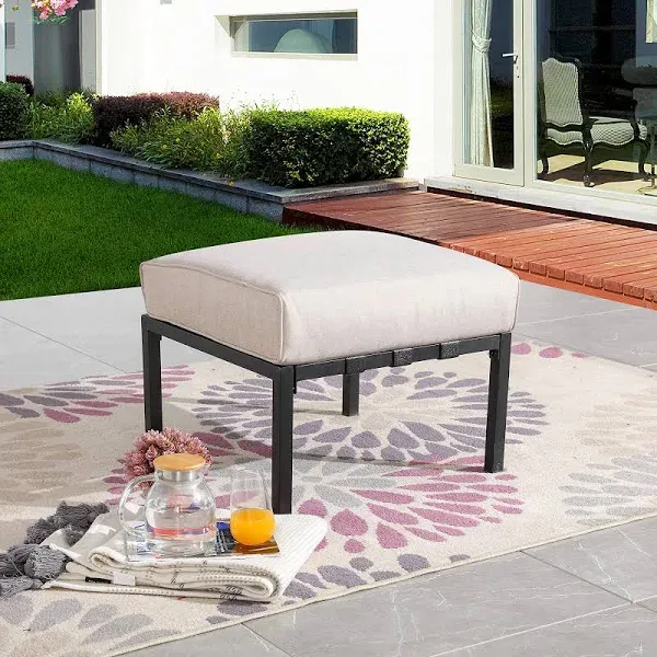 LOKATSE HOME 1 Piece Patio Ottoman Metal Outdoor Foot Rest Cushioned Footstoo...