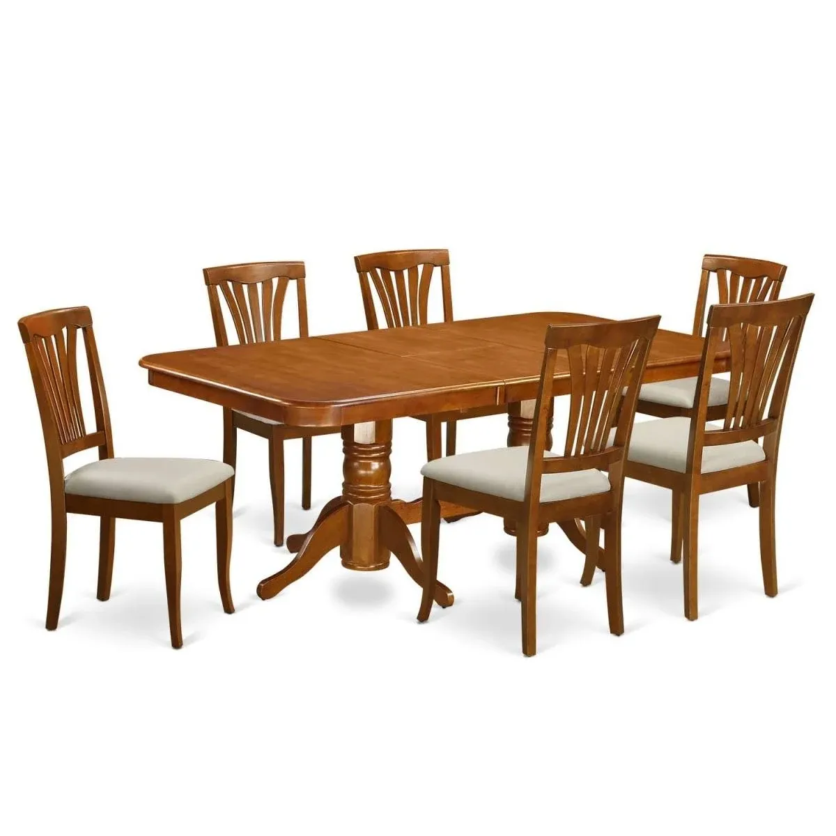 East West Furniture NAAV7-SBR-C Napoleon 7 Piece Set Consist of a Rectangle Dining Room Table with Butterfly Leaf and 6 Linen Fabric Upholstered Chairs, 40x78 Inch