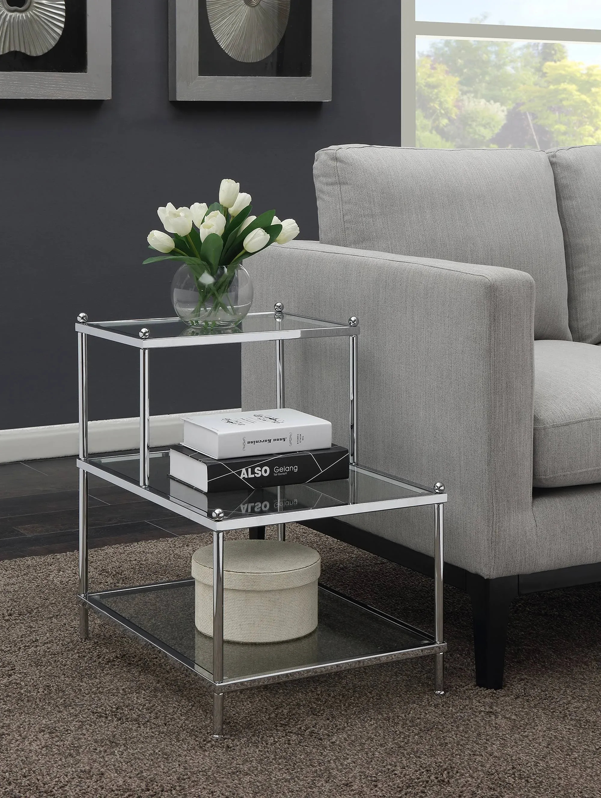 Convenience Concepts Royal Crest 3 Tier Step End Table Clear Glass