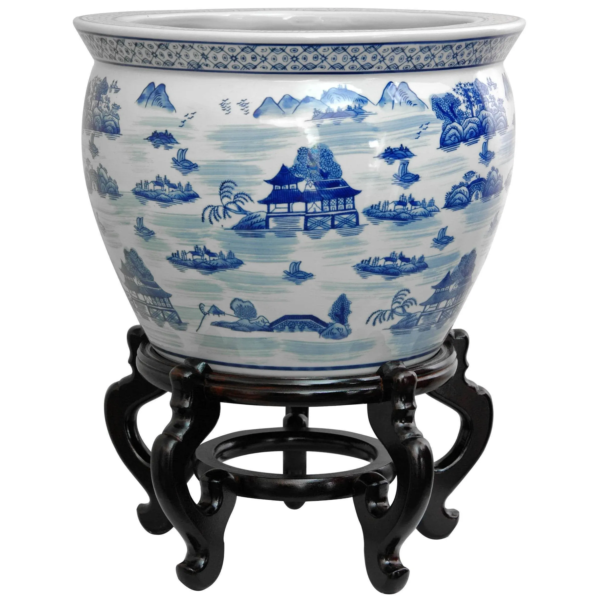 20" Porcelain Fishbowl Blue and White Landscape - Traditional - Decorative Bowls - by ShopLadder | Houzz