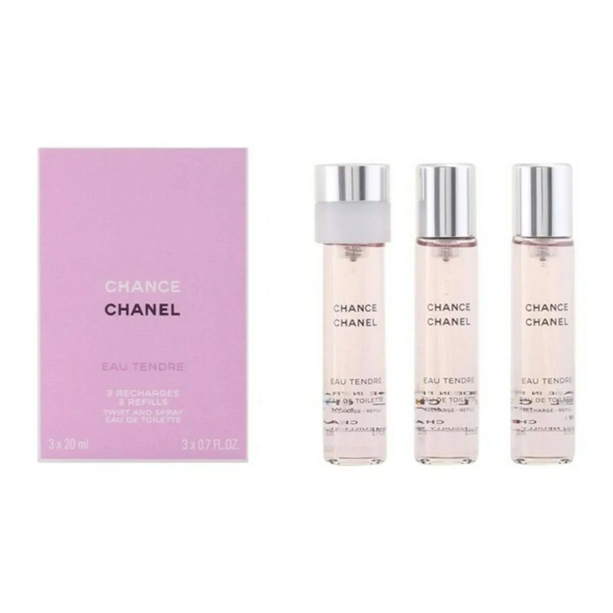 CHANEL CHANCE EAU TENDRE Twist &amp; Spray EDT Set 3 X 0.7 Oz NEW SEALED