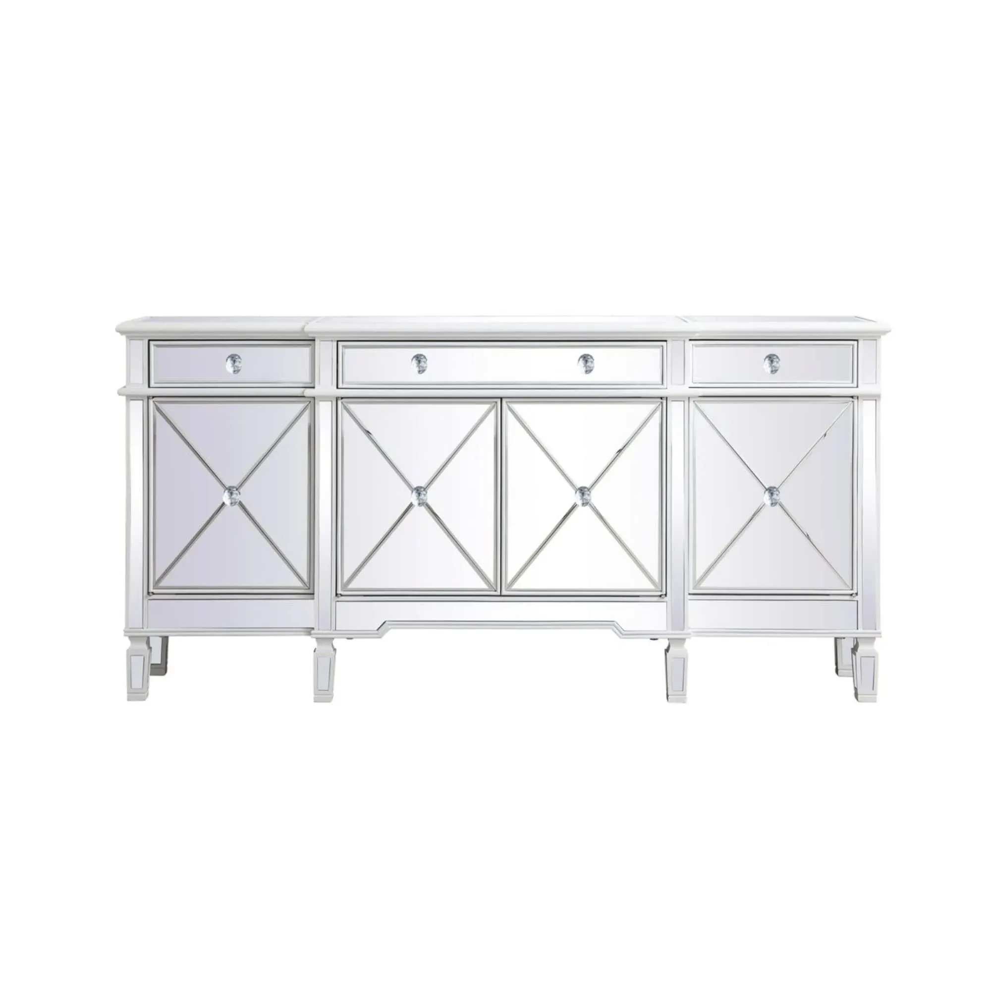 72 inch mirrored credenza in antique white - Elegant Lighting MF6-2111AW