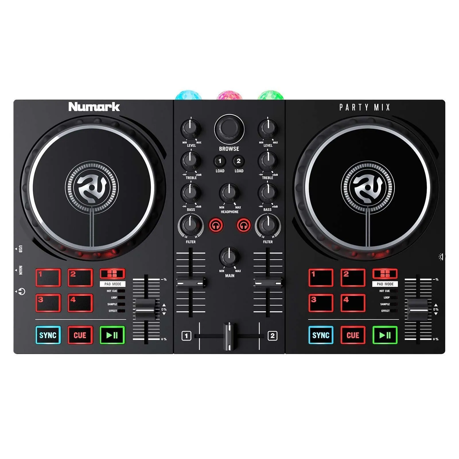 Numark Party Mix II - DJ Controller with Party Lights, DJ Set with 2 Decks, DJ Mixer, Audio Interface and USB Connectivity + Serato DJ Lite