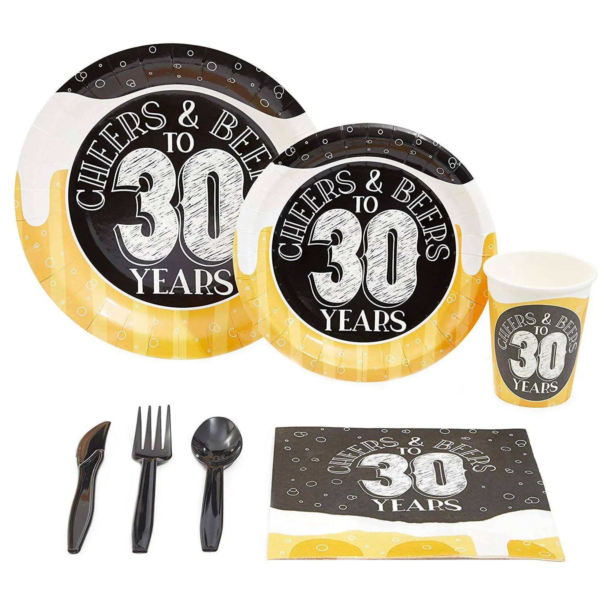 Sparkle and Bash 168-Piece Cheers and Beers to 30 Years Party Decorations, 30th Birthday Plates, Napkins, Cups, Cutlery Set (Serves 24)