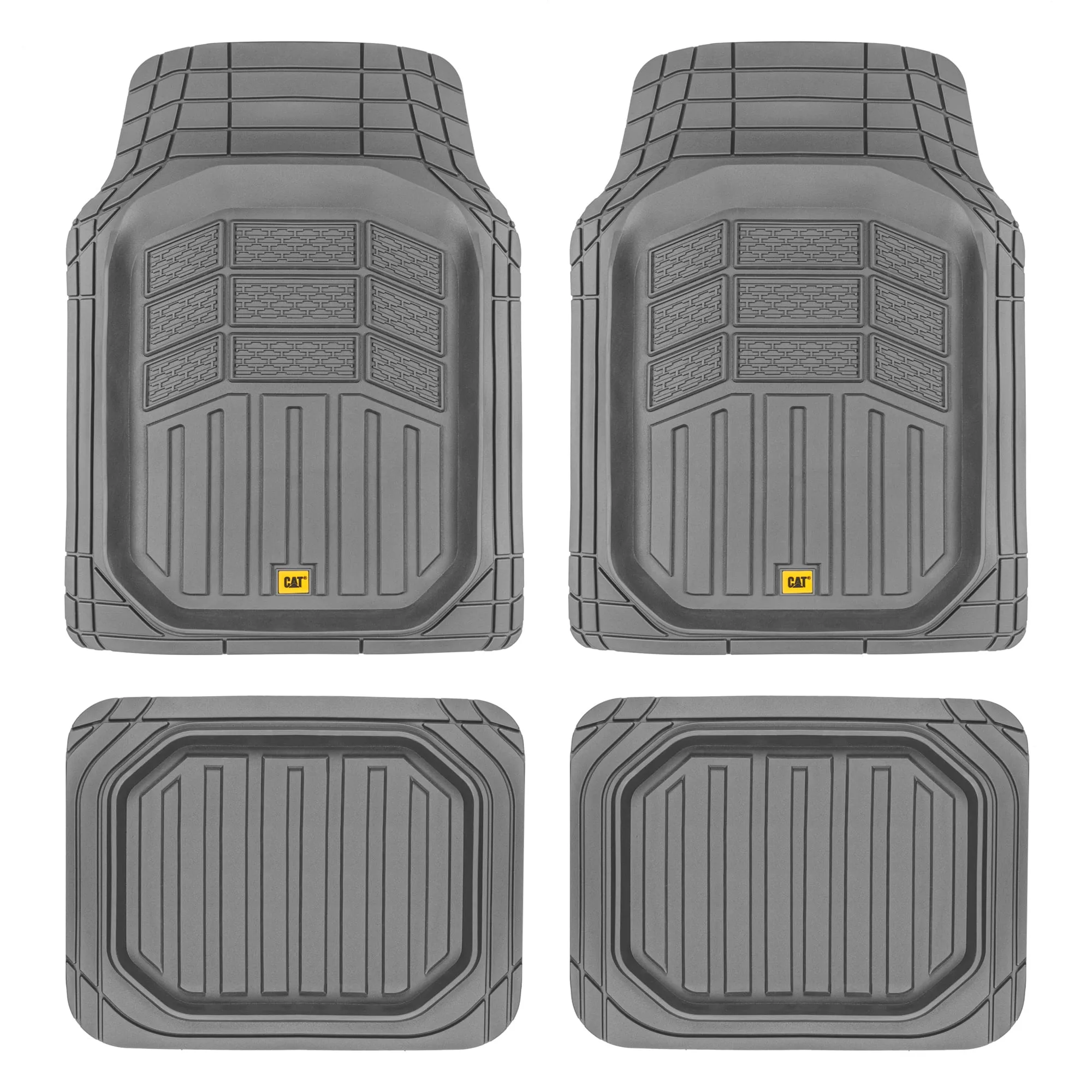 Cat CAMT-9014 (4-Piece) Heavy Duty Deep Dish Rubber Floor Mats, Trim to Fit for Car Truck SUV & Van, All Weather Total Protection Durable Liners