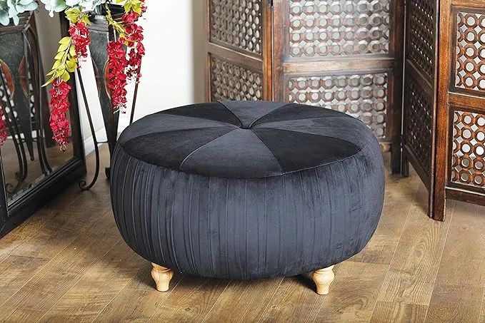 Glam Velvet Ottoman, Black