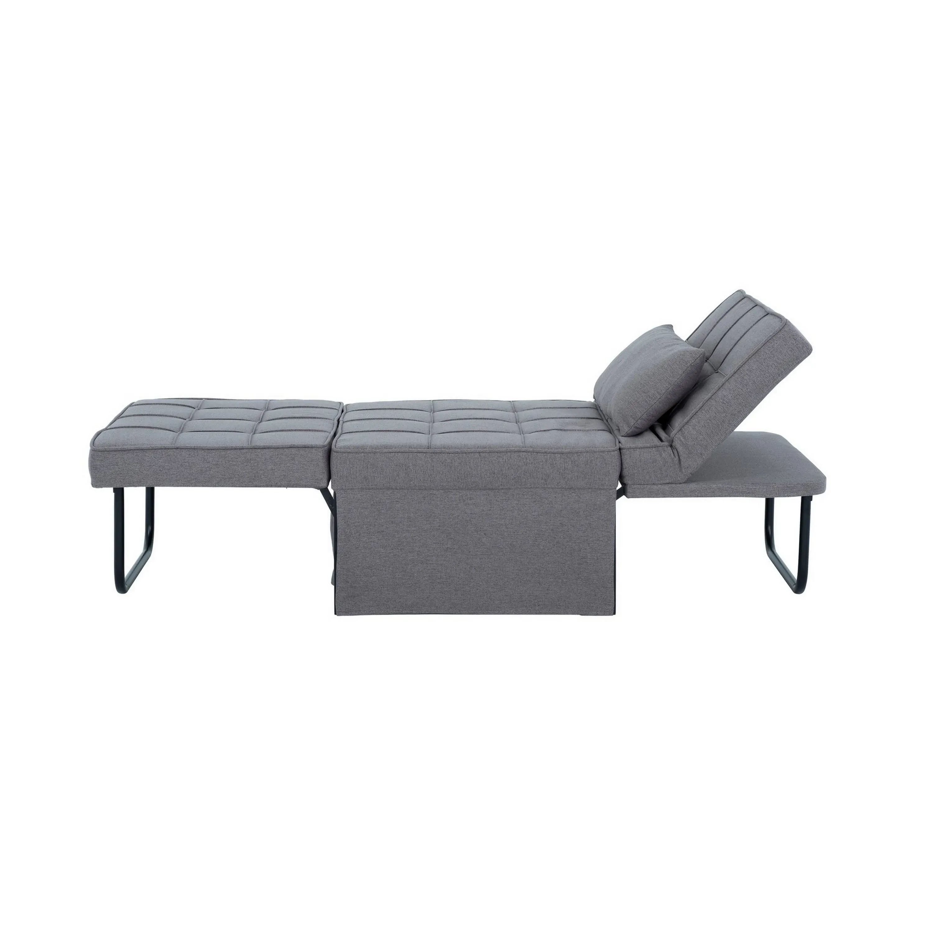 36 inch Convertible Ottoman Chair Chaise Sleeper Gray Fabric Tufted