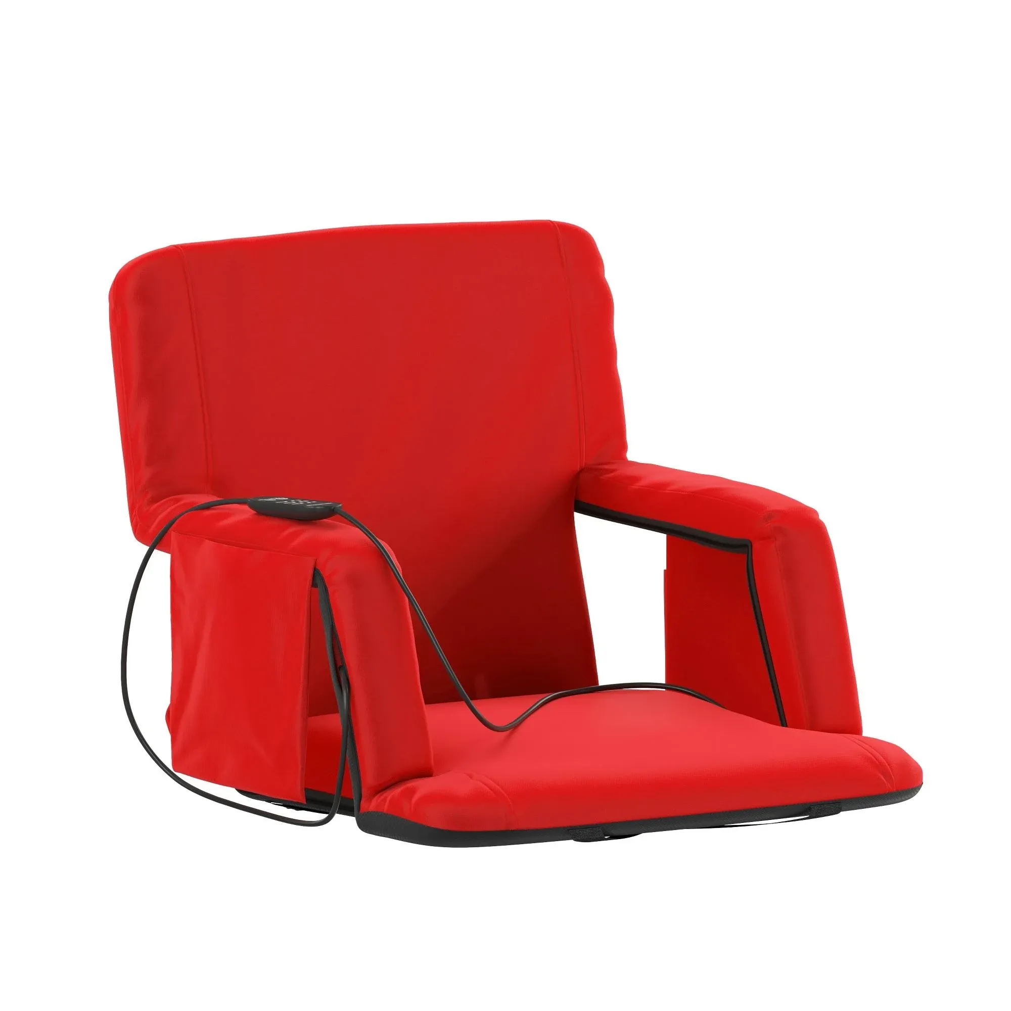 Malta Red Portable Heated Reclining Stadium Chair w/Armrests, Heated Padded Back & Heated Seat