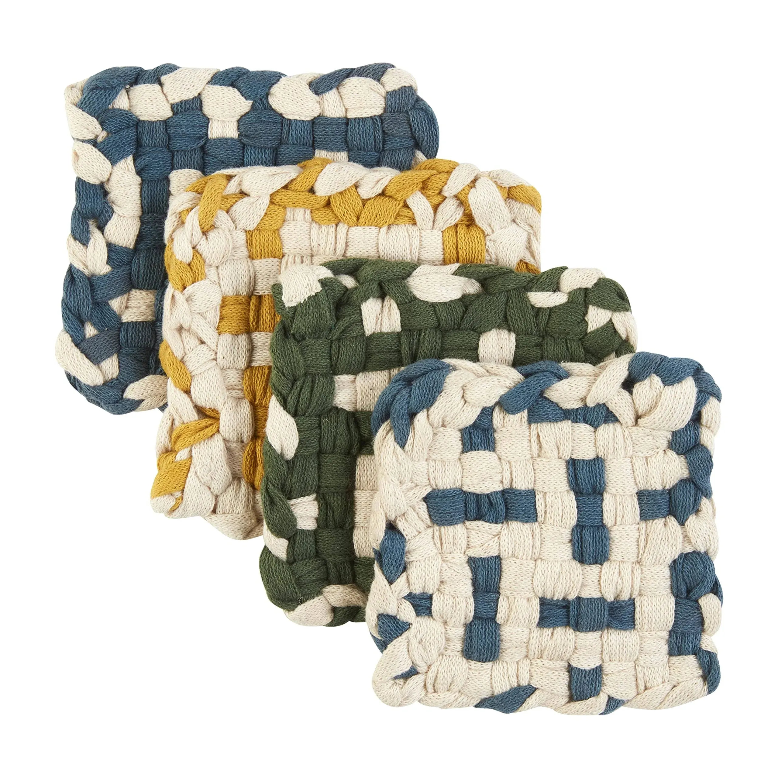 Mud Pie Woven Cotton Coaster Set, 4" x 4"