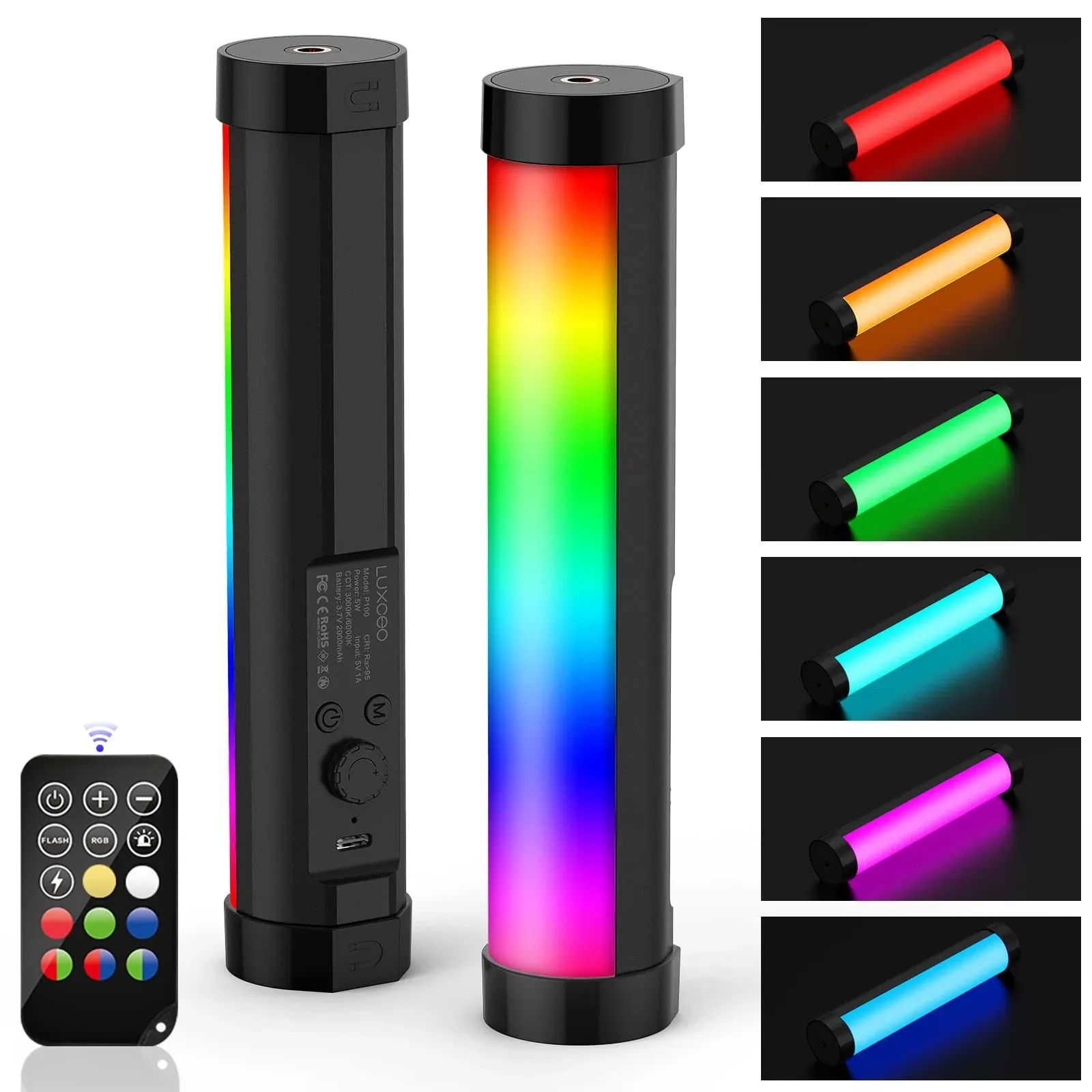 LUXCEO Handheld Light Wand, Multicolor RGB LED Video Light for Photography, 2000mAh Rechargeable Mini Light Stick for Video Shooting Professional Tube Lights with Magnetic for YouTube, TikTok(Black)