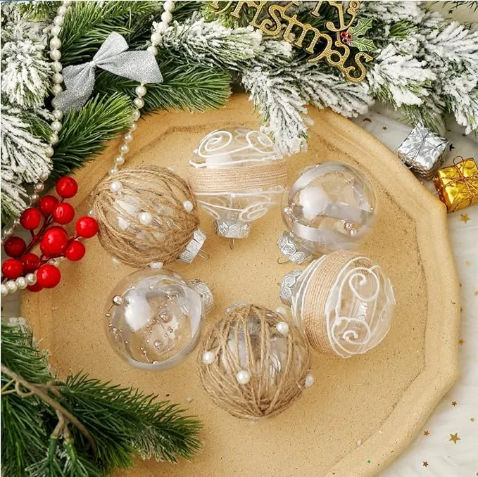 XmasExp Christmas Ball Ornaments Set-70mm/2.76" Beige Large Shatterproof Pastic Farmhouse Xmas Tree Decoration Delicate Hanging Ornaments (12 Counts,Beige)