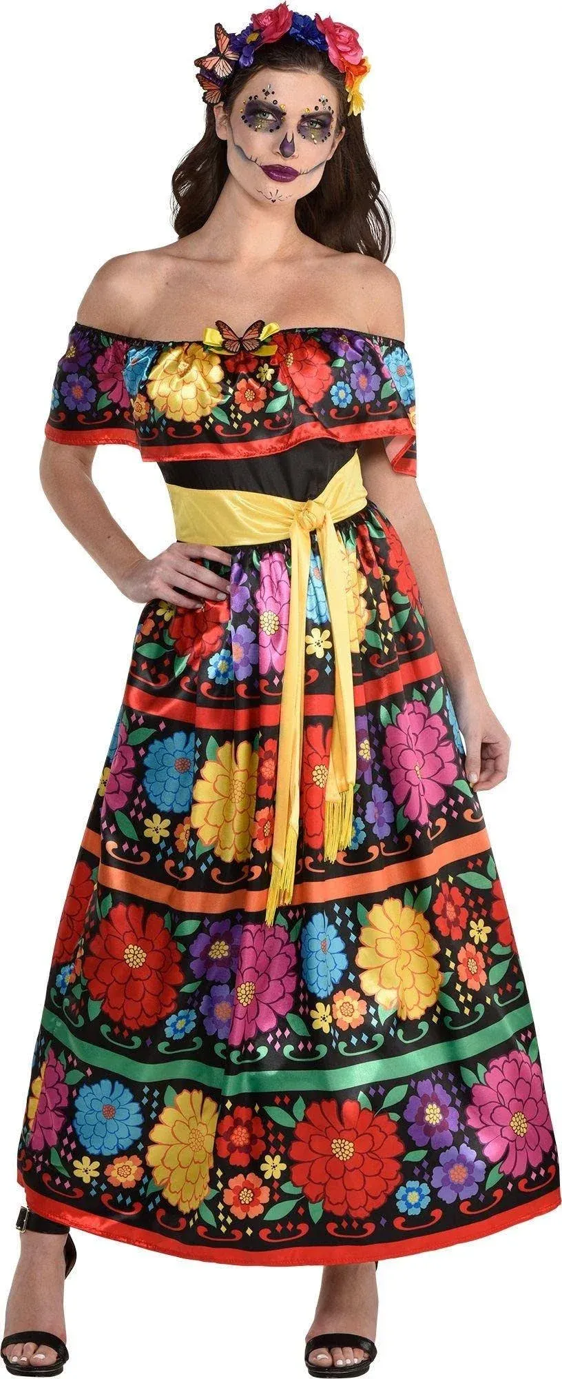 Amscan Juego de vestido de belleza y diadema multicolor con calavera de azúcar ...