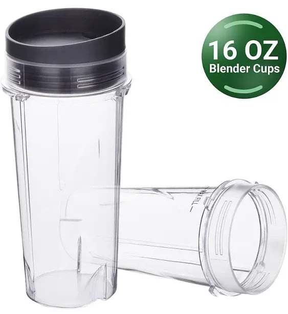 Replacement Blender Cup with Lids 16oz (2 Pack) for Nutri Ninja Pro BL660 BL663CO ...