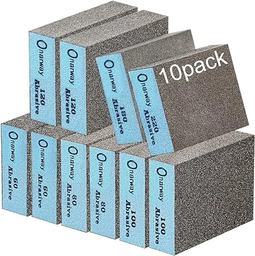 Onarway Sanding Sponges 10 Pack Wet and Dry Dual-use, Coarse and Fine Sanding Blocks - 60/80/100/120/180/220 Grits 6 Different Specifications, Washable and Reusable, Ideal for Wood Metal Polishing