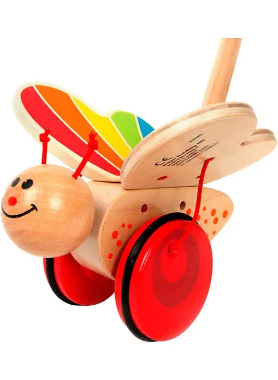 Award Winning Hape Butterfly Wooden Push and Pull Walking Toy, L: 6.3, W: 5.8, H: 22.2 inch , Red