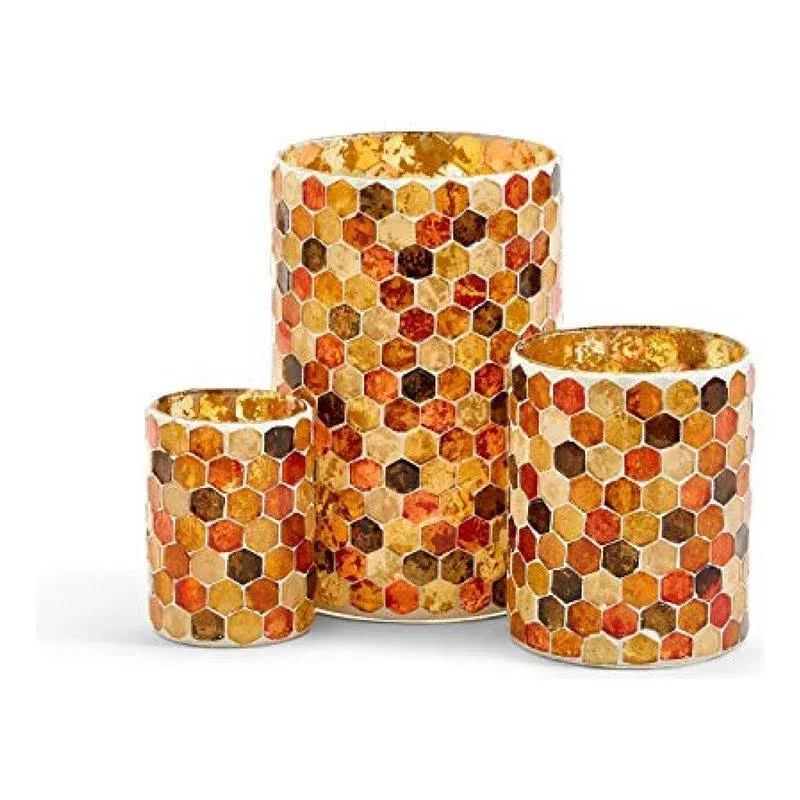 Two's Company Honeycomb Set of 3 Mosaic Tealight Candleholders Include