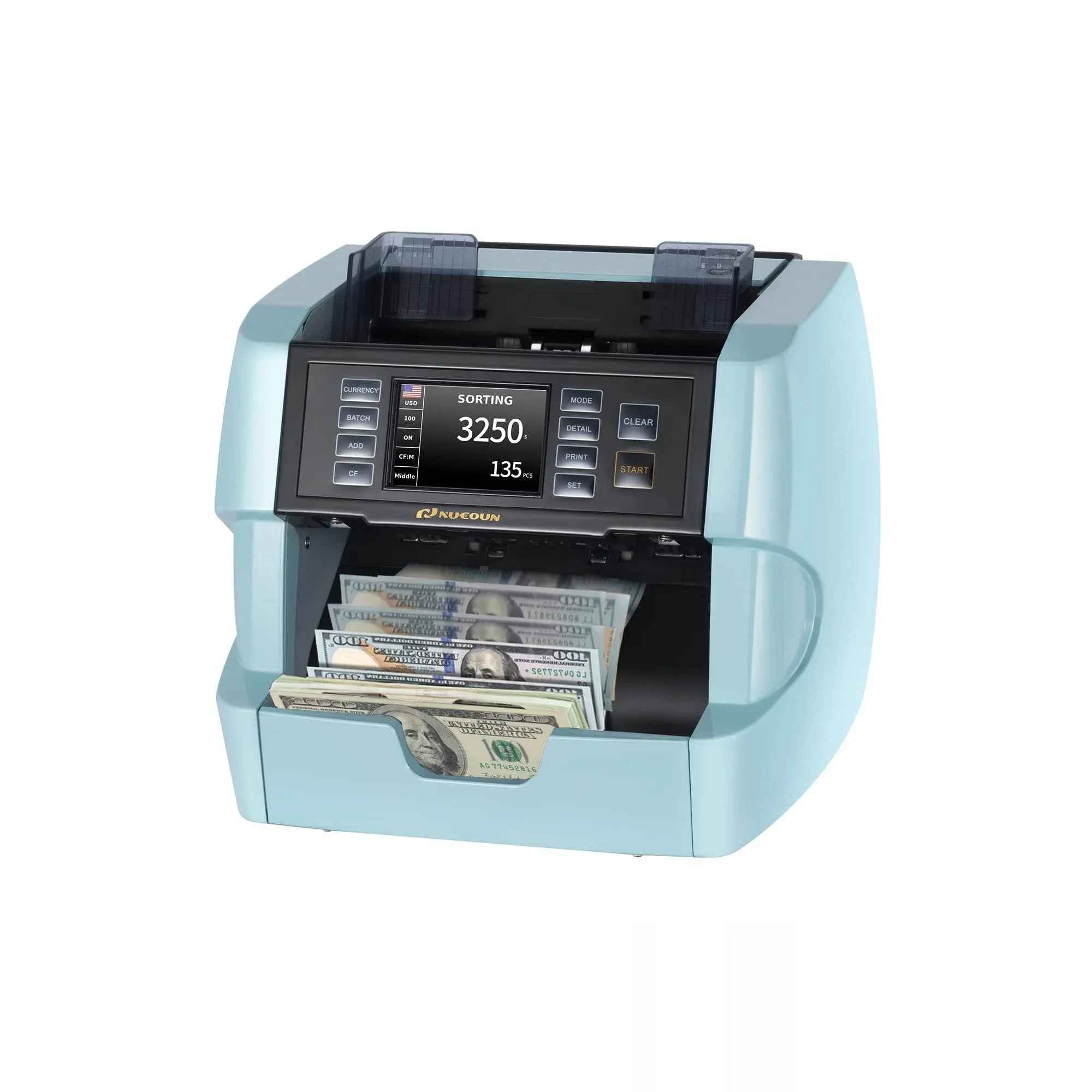 NUCOUN VC-7 Blue Bank Grade Money Counter Machine Mixed Denomination 32 Currency Printer Enabled Cash Bill Counter