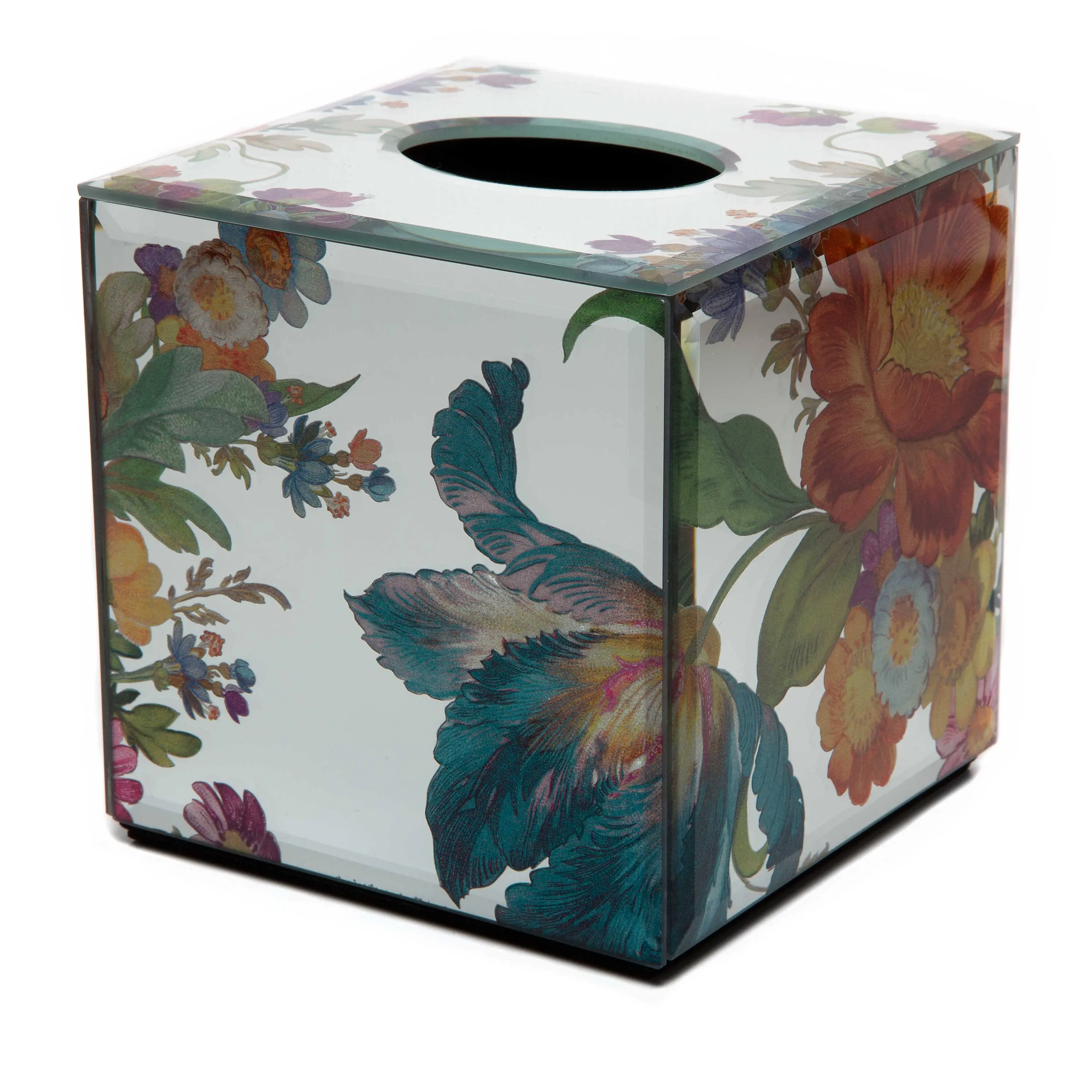 MACKENZIE-CHILDS Tissue-Box Cover, Tissue Holder for Home Decor, Flower Market Reflections, Square