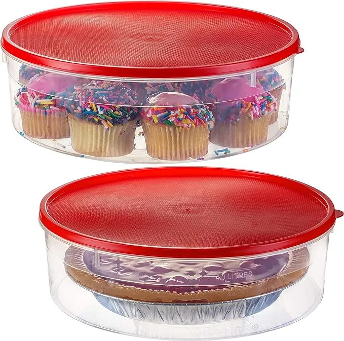 2 Pack Plastic Round Food Storage Containers with Lid, 10.5" Covered Pie Keeper, Christmas Cookie, Cupcake Carrier, Cheesecake Holder