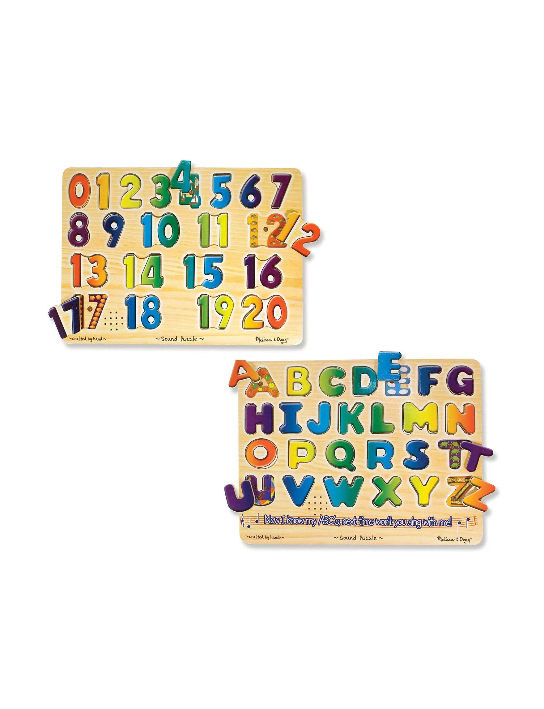 Melissa & Doug Sound Puzzles Set: Numbers and Alphabet - Wooden Peg Puzzles - ABC Sounds Puzzle For Toddlers, Number Puzzles For Toddlers And Kids Ages 3+