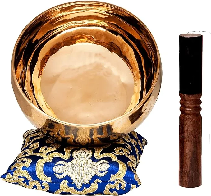 Large Tibetan Singing Bowl Set by Ohm Store — Deep Tone Pure Bronze Meditation Sound Bowl Hand Hammered in Nepal — The Sunset Bowl 6.5 Inch