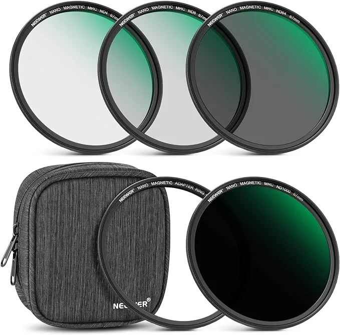 NEEWER 82mm Magnetic ND Lens Filter Kit, ND4 ND8 ND64 ND1000 Filters with Magnetic Adapter Ring & Filter Pouch, HD Optical Glass with 30 Layers Nano Coatings, Scratch/Water Resistant