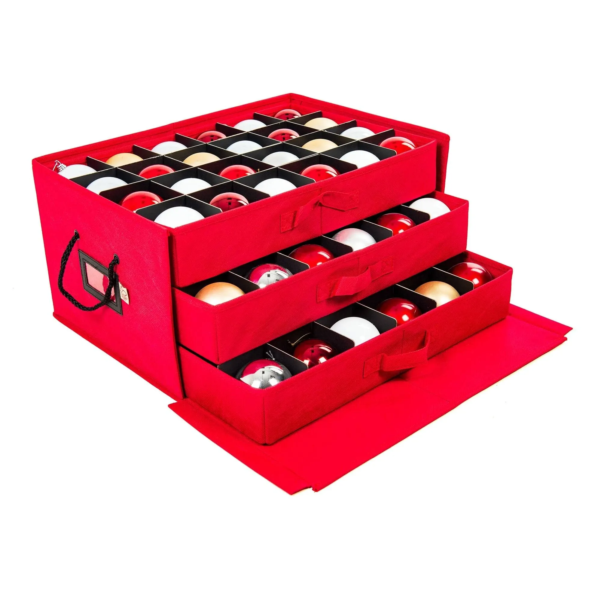 Santa's Bag 3 Drawer Ornament Storage Box - Red