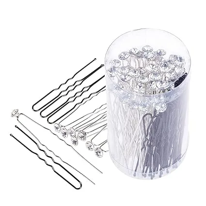 80 Pack White Crystal Rhinestone Hair Pins & U Shape Hairpins findTop Wedding Hair Clips Professional Hairdressing Grip Clip with Storage Bottle (40 Pcs Crystal Pins & 40 Pcs U Shape Pins )