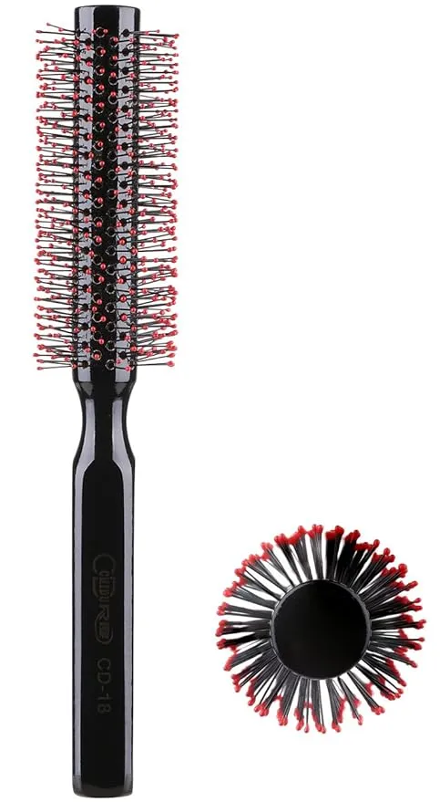 Perfehair Small Round Hair Brush for Blow Drying with Soft Nylon Bristles-Wooden Handle, 1.5 inch, Black