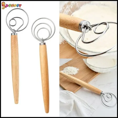 Spencer 2 Pack Original Danish Dough Whisk - 13 Inch Large Stainless Steel Dutch Dough Whisk Hand Mixer for Bread Cookie Dumpling or Pizza Dough Baking Tool