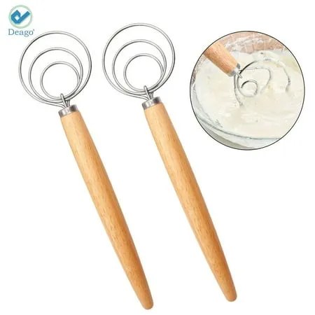 Deago 2 Pack Danish Dough Whisk Mixer Blender Admixer for Cake Dessert Bread Pizza Pastry Food Hand Kitchenware Tool Stainless Steel