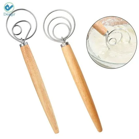 Deago 2 Pack Danish Dough Whisk Mixer Blender Admixer for Cake Dessert Bread Pizza Pastry Food Hand Kitchenware Tool Stainless Steel