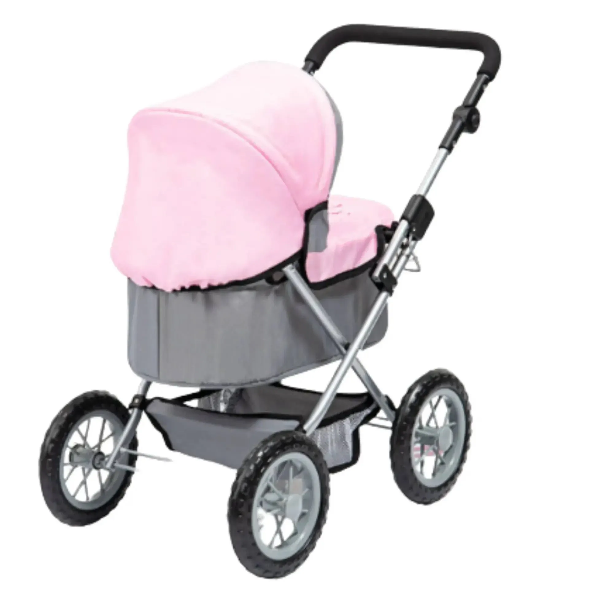 Trendy Pram Stroller For Toy Baby Dolls Grey/Pi nk