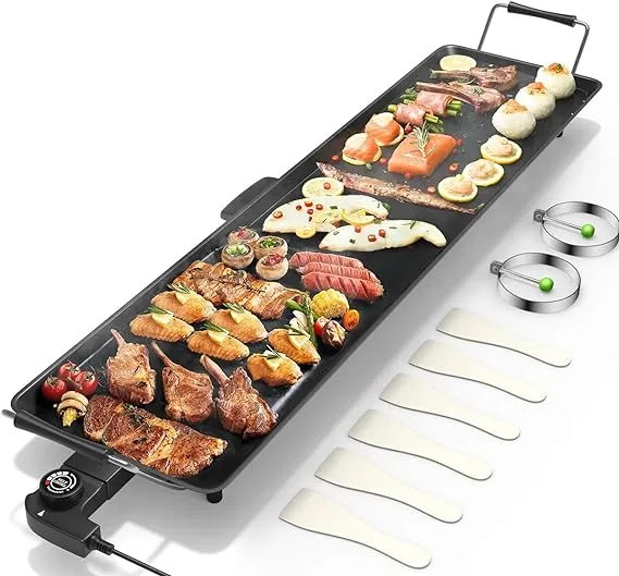 Costzon 35" Electric Griddle Teppanyaki Grill BBQ, Nonstick Extra Large Griddle Long Countertop Grill with Adjustable Temperature & Drip Tray, Indoor Outdoor Cooking Plates for Pancake Barbecue