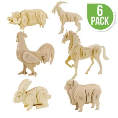 3D Diy Wood Puzzle Diy 3D Puzzle - 6Pk Farm Animals