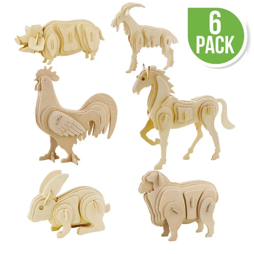 HandsCraft DIY 3D Wood Puzzle 6 Assorted Farm Animals Set