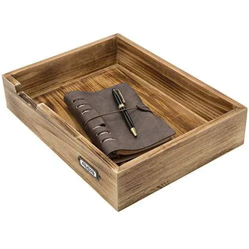 MyGift Rustic Wood Desktop Drawer-Style Stackable Document Letter Tray Organizer Storage Box with Handles for Home Office Supplies (Brown)