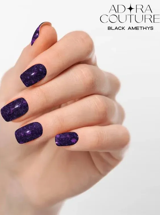 Semi Cured Gel Nail Strips Fall | 30pcs Uv Gel Nail Stickers with Uv Light | Purple Glitter Flakes Uv Nail Stickers | Fall Nail Art Gel Stickers for Nails Uv Light (Black Amethyst)