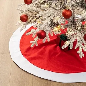 Glitzhome Felt Christmas Tree Skirt, 48" D, Red & White