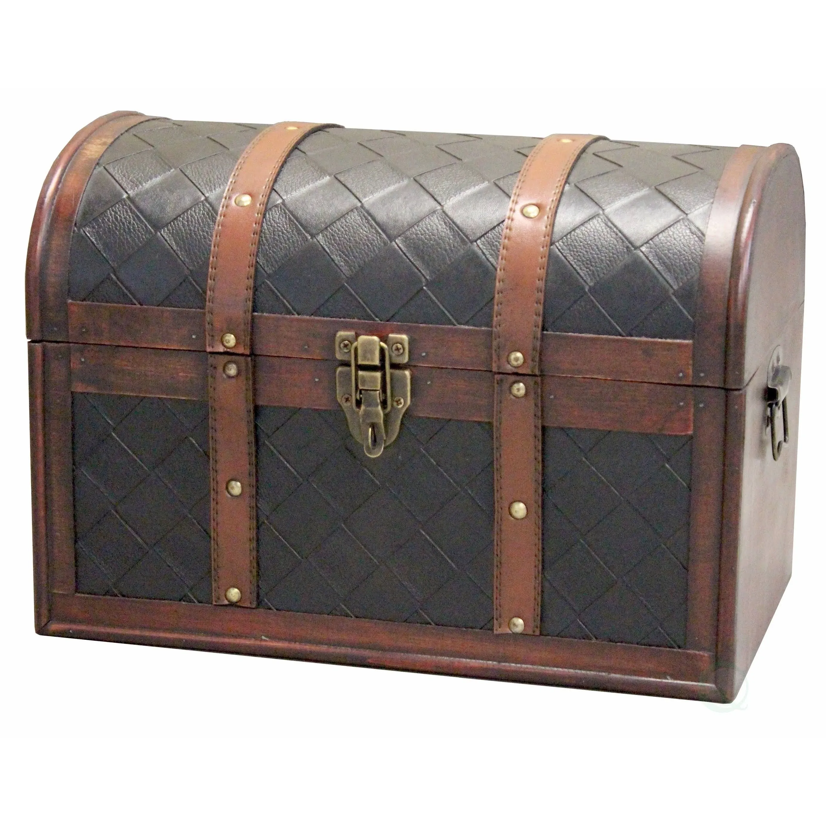 Vintiquewise Wooden Leather Round Top Treasure Chest, Size: 15