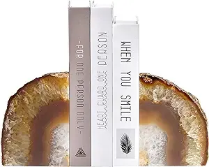 AMOYSTONE Natural Agate Bookends for Shelves, Stone Book Ends Crystal Book Stopper Holder for Kids Books Small 2-3 LBS