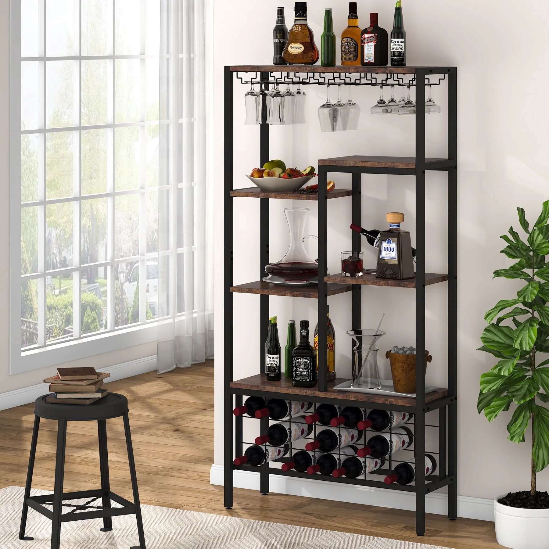 Wine Cabinet,Wine Rack,Display Wine Storage Shelves with Bottle Holder&Glasses Rack