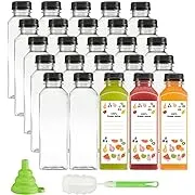 Comfy Package [25 Count - 16 oz.] Reusable Plastic Juice Bottles With Caps, Labels, Brush, and Silicone Funnel | Clear Juice Containers for Juices, Water, Smoothies, and Other Beverages