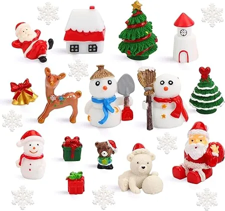 DIYASY Christmas Miniature Figurines,30 Pcs Mini Crafts Resin Santa Claus Snowman Elk Ornaments Kit for DIY Christmas Fairy Garden and Snow Globes