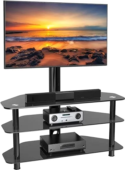 PERLESMITH Swivel Floor TV Stand/Base for 32-75 inch TVs-Universal Corner TV Floor Stand with Storage for Media-Height Adjustable Entertainment