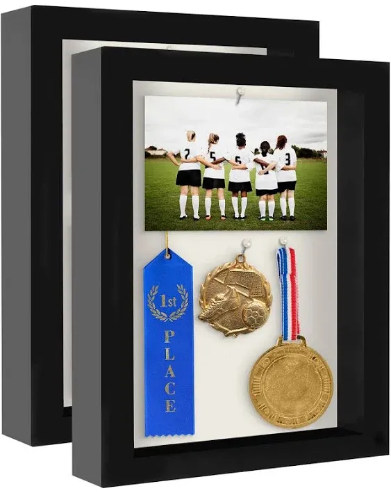 Americanflat 11x11 Shadow Box Frame with Shatter-Resistant Glass - Silhouette Collection - Large Shadow Box Display Case for Tabletop and Wall Display - Walnut with Soft Linen Back